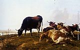 Thomas Sidney Cooper Cattle resting beside a river painting
